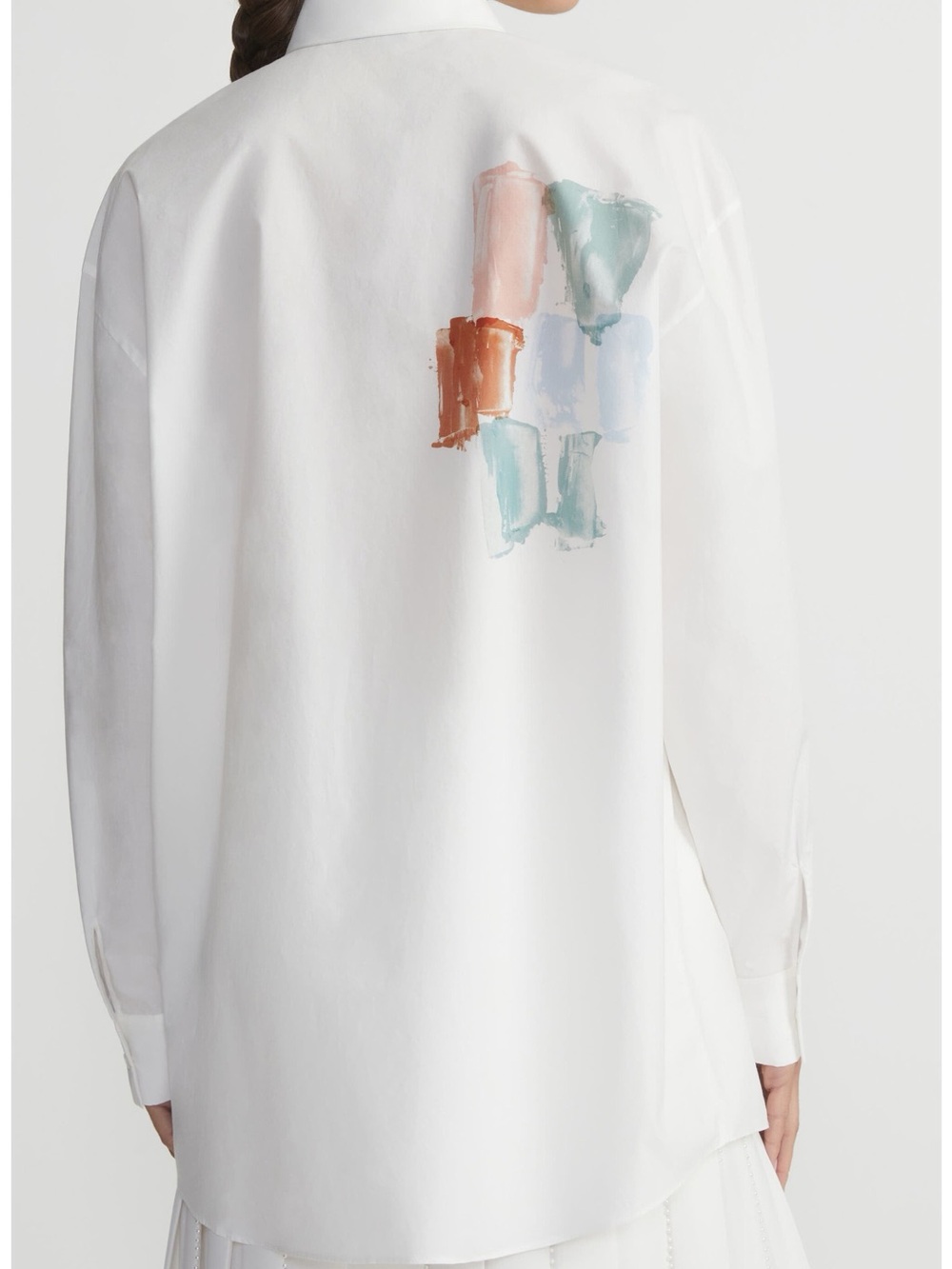 LAFAYETTE 148 Painter's Palette Print Cotton Poplin Oversized Shirt Sz L - Picture 2 of 11